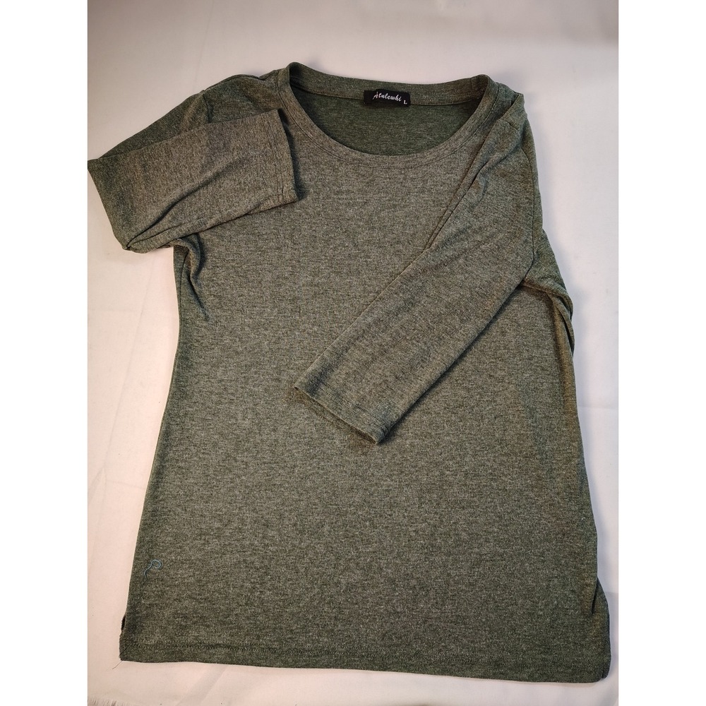 Atulewhi Women's Heather Green Crew Neck Long Sleeve Pullover Basic Cas Top Sz L